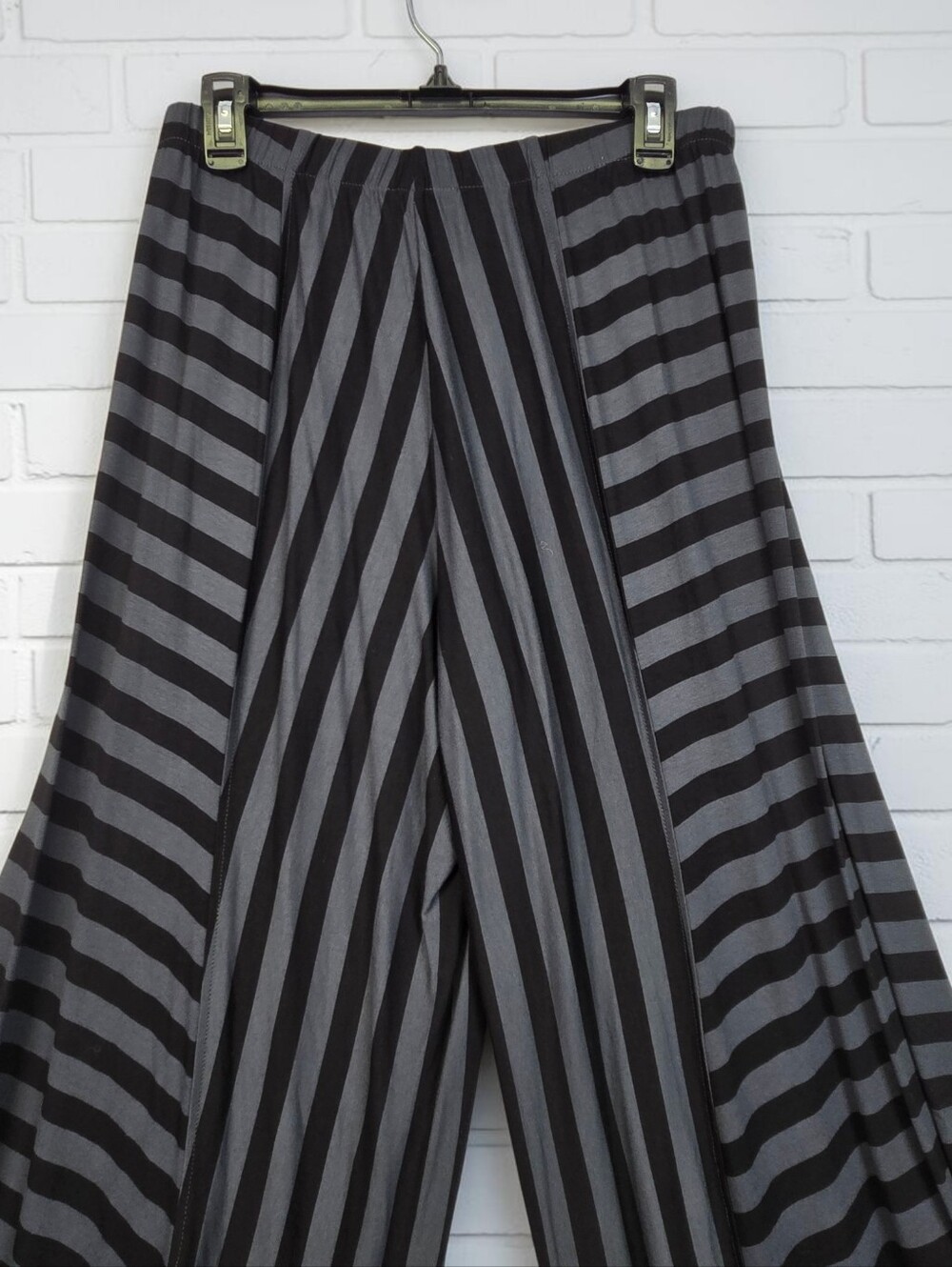 Alembika Knit Lantern Pant Black Grey Stripes Wide Leg Art To Wear Size 3 / Med - Picture 9 of 16